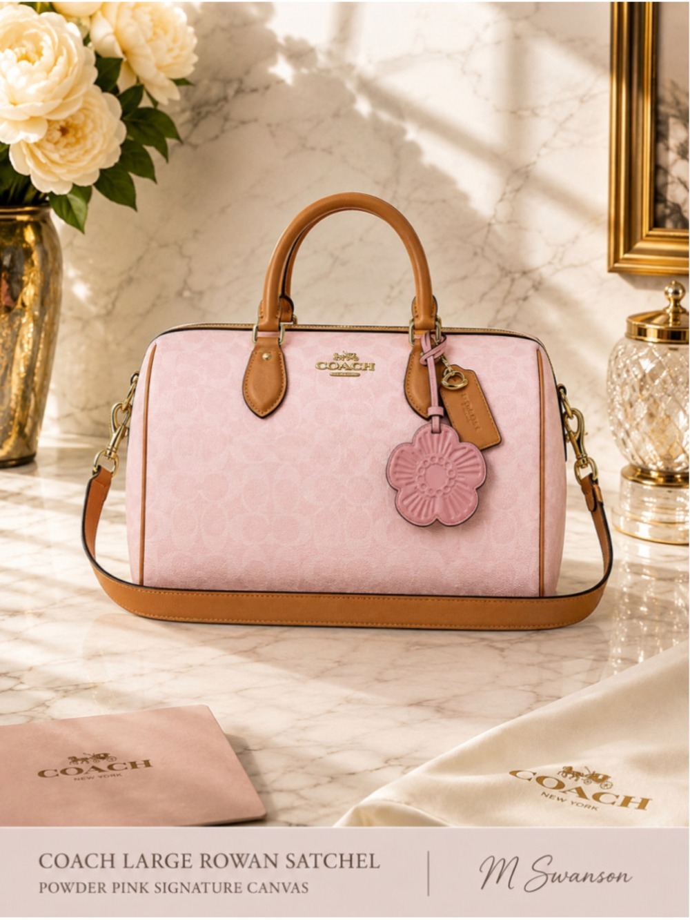 NEW Coach Large Rowan Satchel Powder Pink Signature Canvas CEA19 NWT